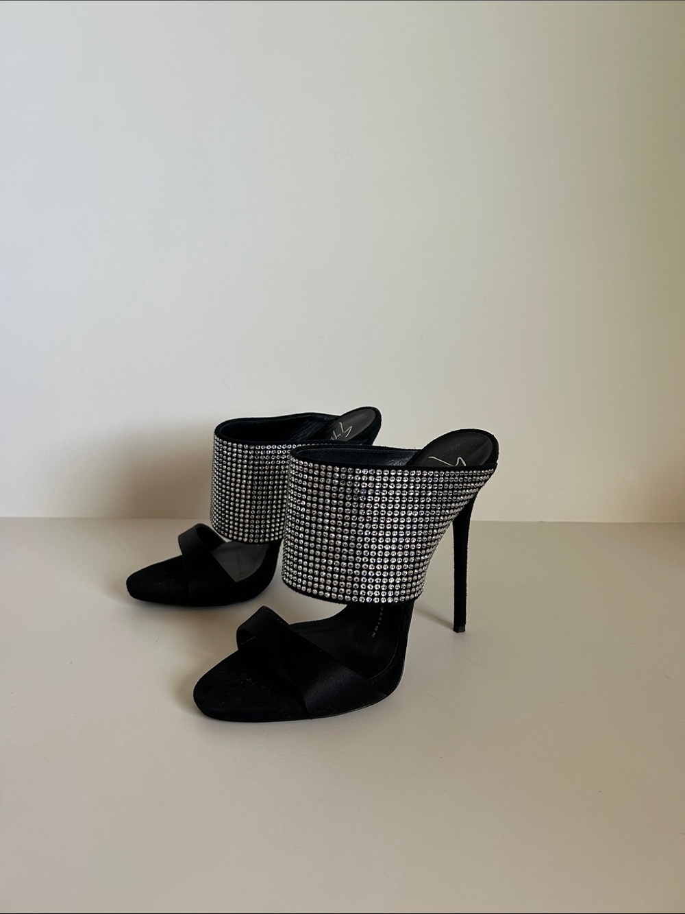 Giuseppe Zanotti Black Rhinestone Cuff Stiletto Mules